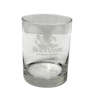 Black Velvet Canadian Whisky Rocks Glass Etched Bear Logo Lowball Barware Clear